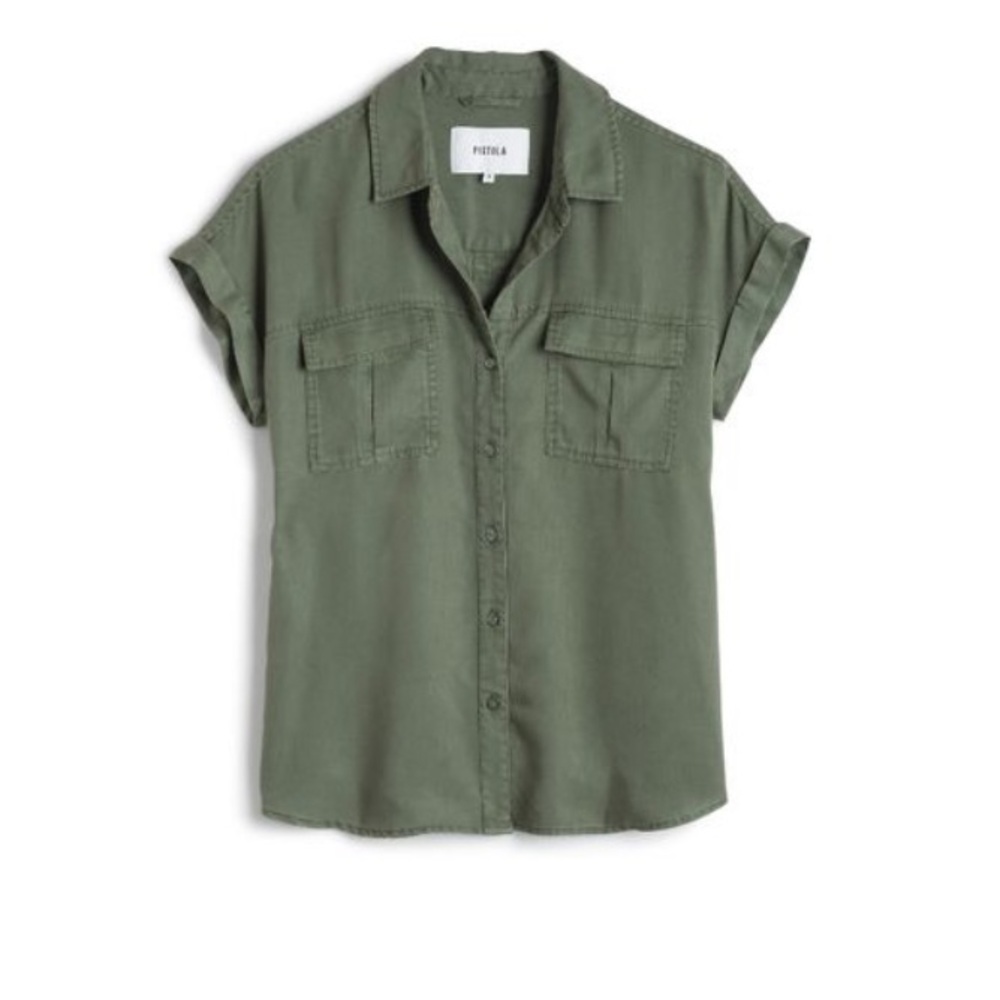 EUC PISTOLA Reid Relaxed Button Down Top in Olive (Size:M)